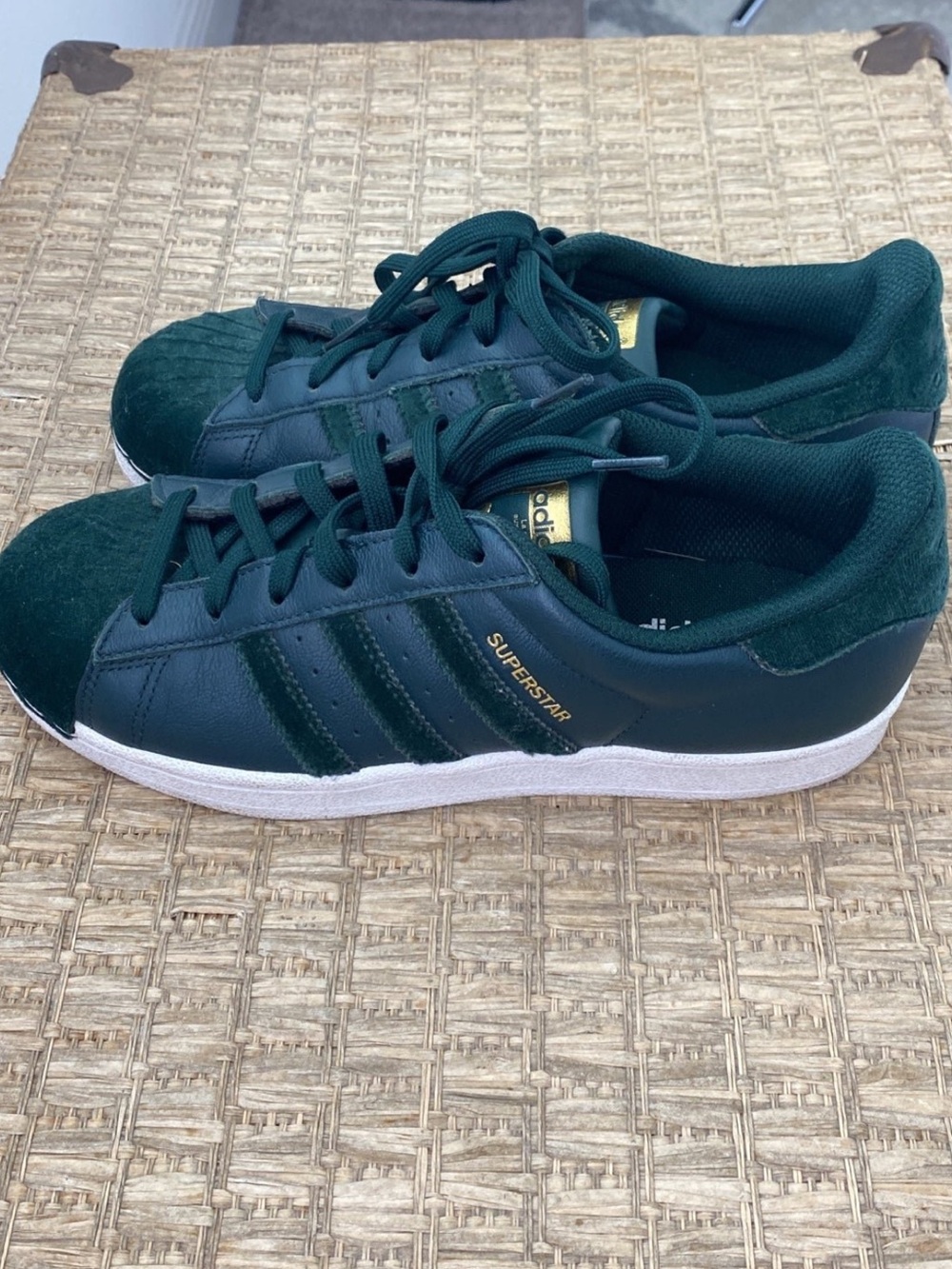 adidas Superstar Sneakers in Forest Green with Gold Accent